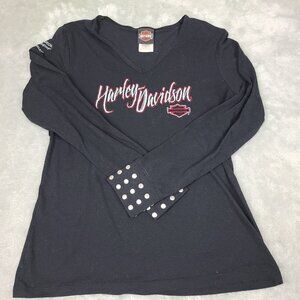 Harley-Davidson Top Tee Women Large   Sleeve Long Sleeve Black Mile High CO‎